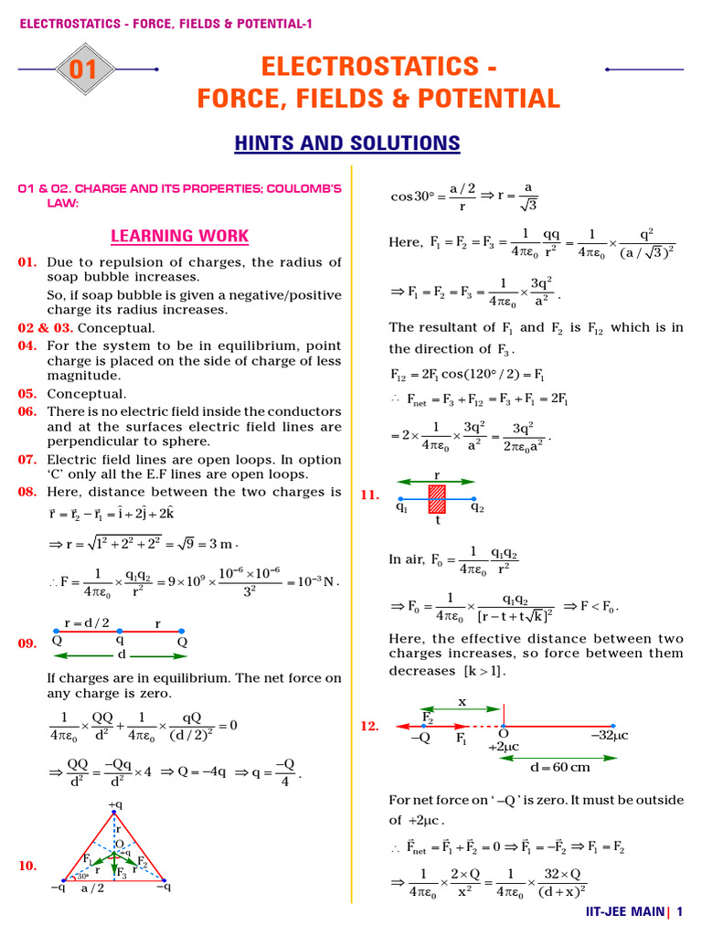 Electrostatics: Forces, Fields & Potential | PDF | Electric Field | Force