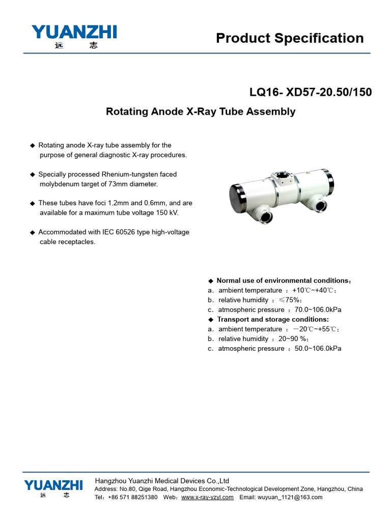 Rotating Anode X-Ray Tube Specs | PDF | Vacuum Tube | High Voltage