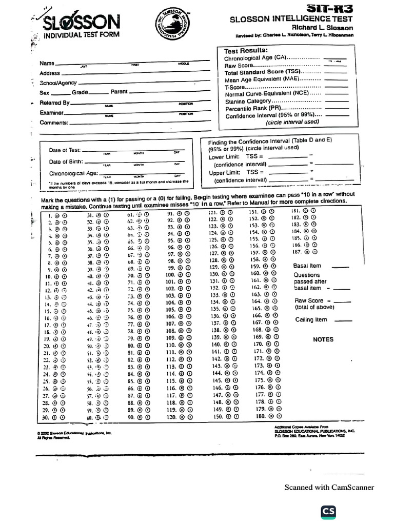 Slosson Intelligence Test | PDF