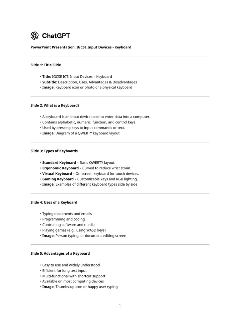 IGCSE Keyboard Input Devices Guide | PDF