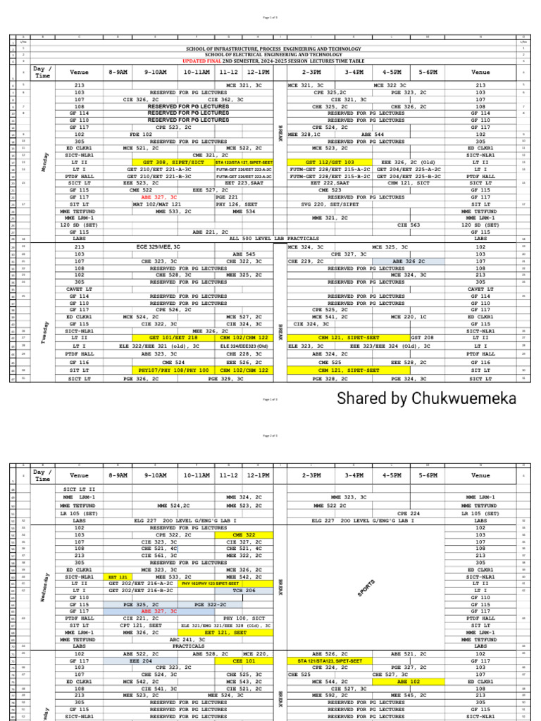 2024-2025 Semester Lecture Timetable | PDF