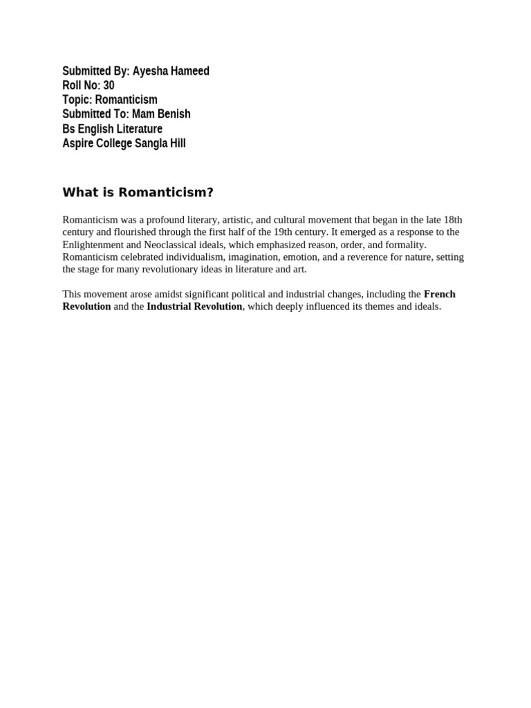 Overview of Romanticism Movement | PDF