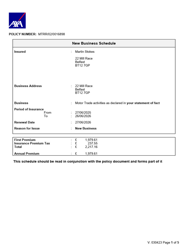 RR Schedule October 2023 | PDF | Insurance | Vehicle Insurance