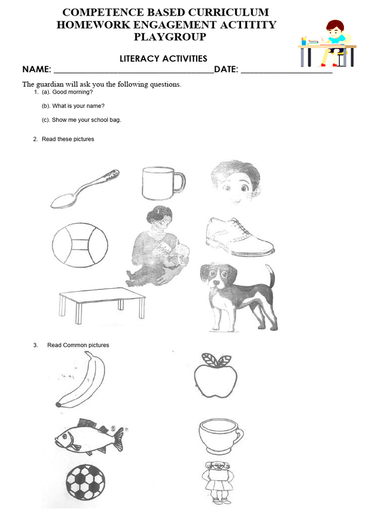Playgroup Literacy Homework Activity | PDF