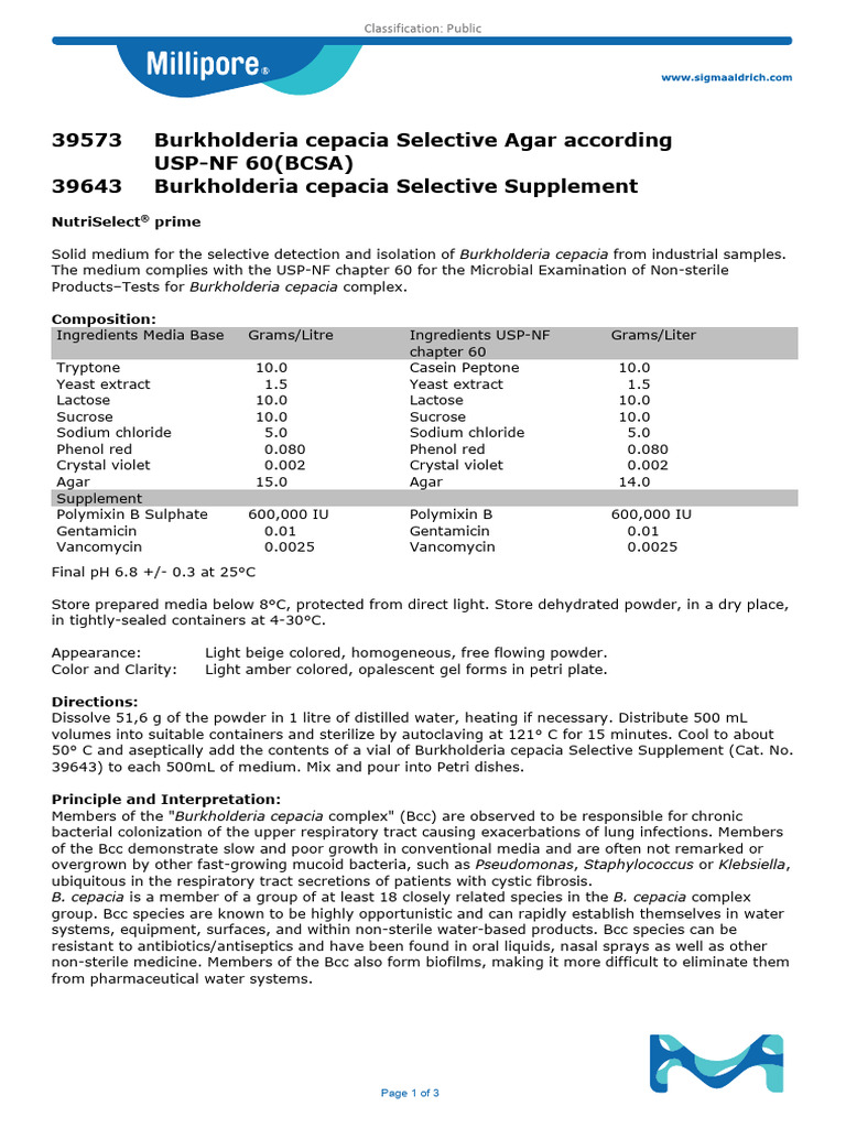 Burkholderia cepacia Selective Medium Guide | PDF | Microbiology
