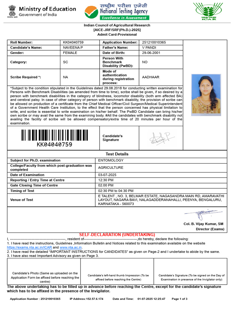 Icar Aice JRF - SRF (PH.D) 2025 | PDF | Identity Document