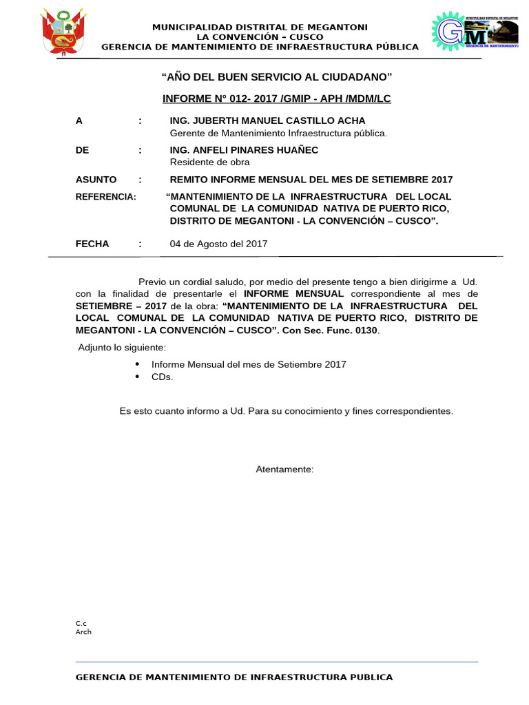 012 Informe Mensual - Puerto Rico Megantoni | PDF