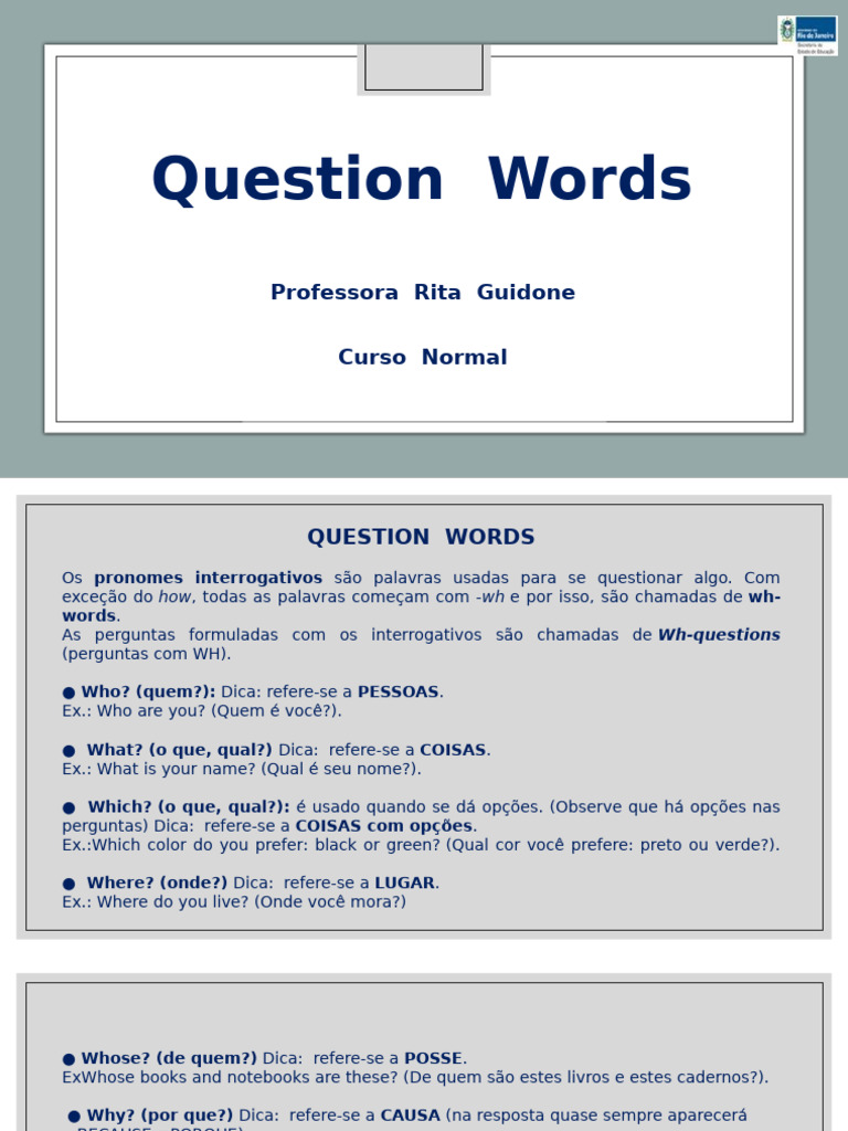 Question Words | PDF | Famílias linguísticas | Linguística