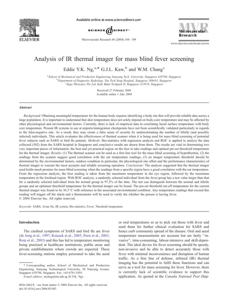 IR Thermal Imager for Fever Screening | PDF | Receiver Operating ...