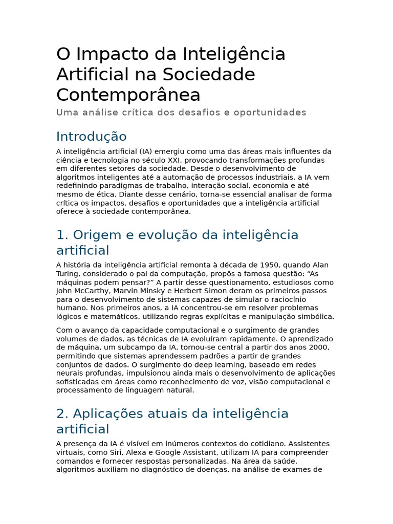 Impactos da Inteligência Artificial Hoje | PDF | Inteligência ...