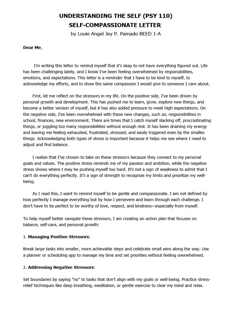 Self-Compassion Letter to Myself | PDF | Stress (Biology) | Mindfulness
