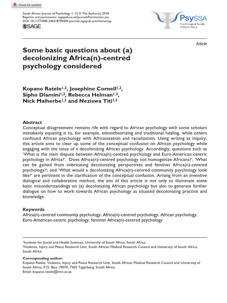 Decolonizing African Psychology Insights | PDF | Feminism | Gender Studies