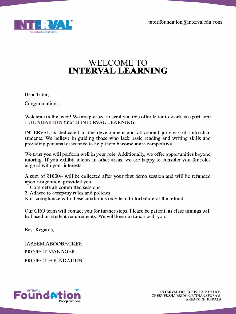 Foundation Tutor Welcome Note | PDF