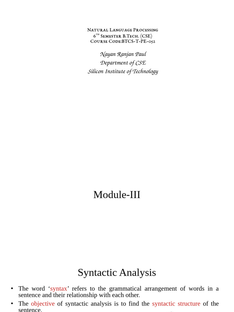 Syntactic Analysis in Natural Language Processing | PDF | Parsing | Phrase