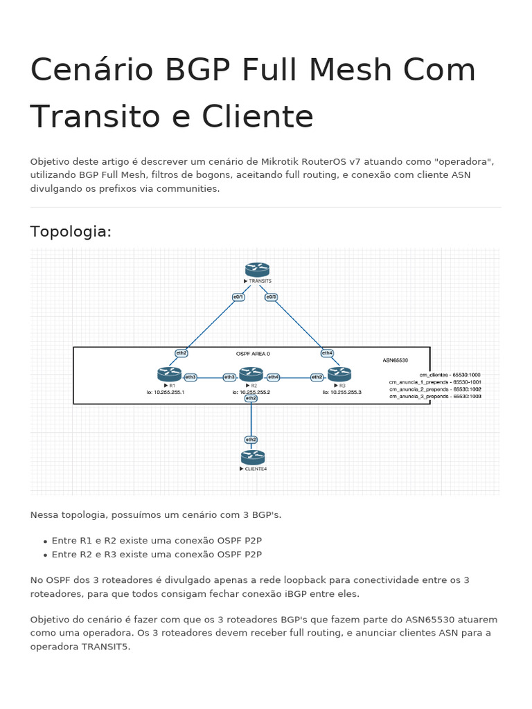BGP Full Mesh com Mikrotik e OSPF | PDF | Endereço de IP | I Pv6