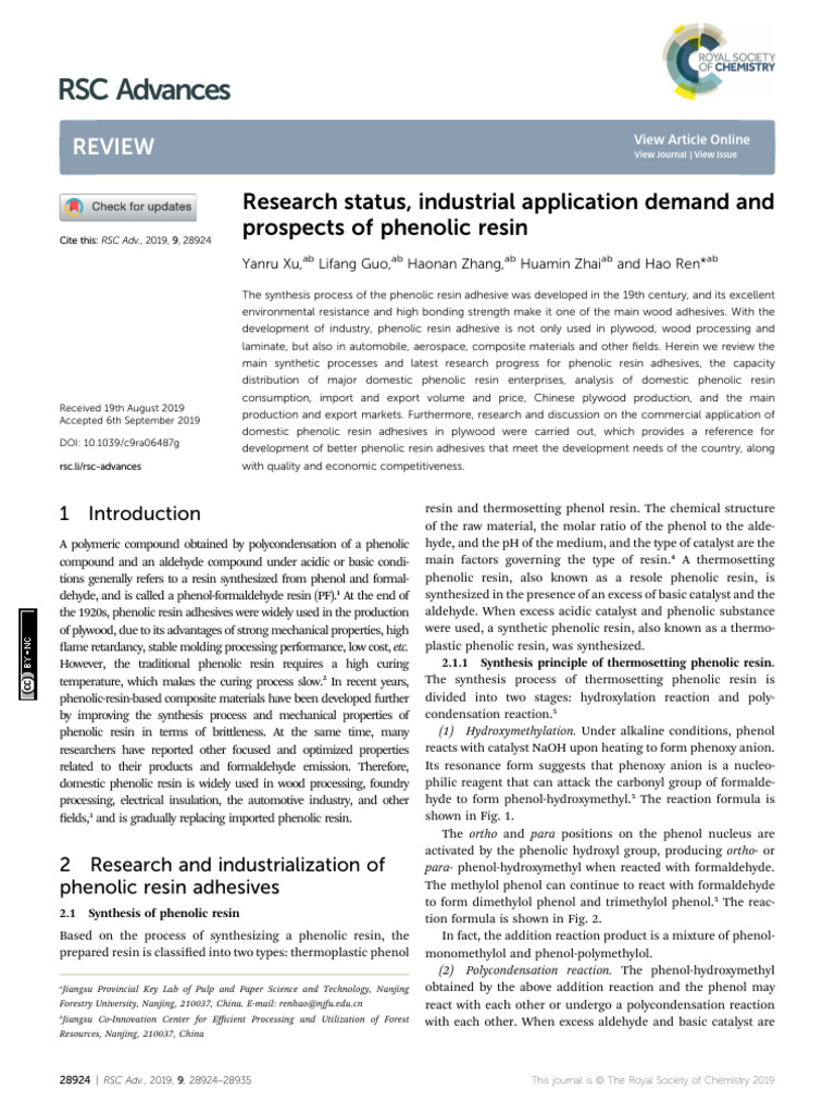 Phenolic Resin Adhesives: Research & Applications | PDF | Epoxy | Materials