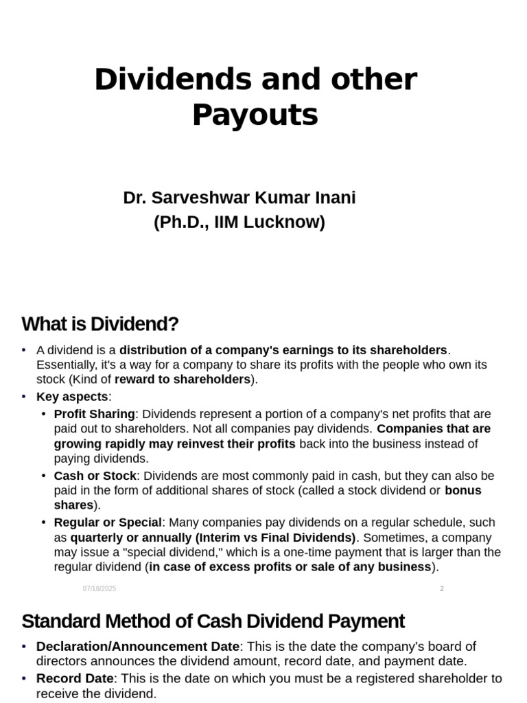 Understanding Dividends and Payout Policies | PDF | Dividend | Share ...