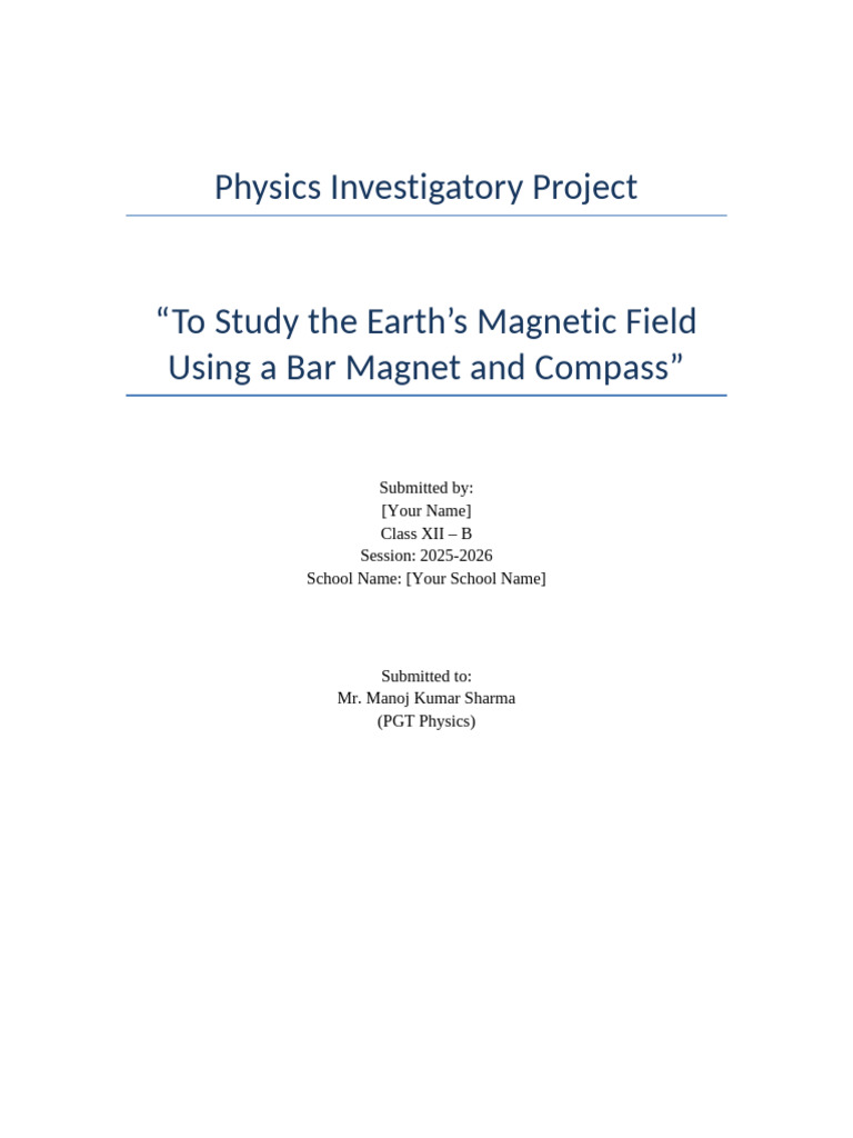 Earth's Magnetic Field Study Project | PDF | Magnetism | Magnetic Field