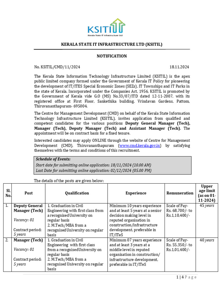 KSITIL Recruitment Notification 2024 | PDF | Recruitment