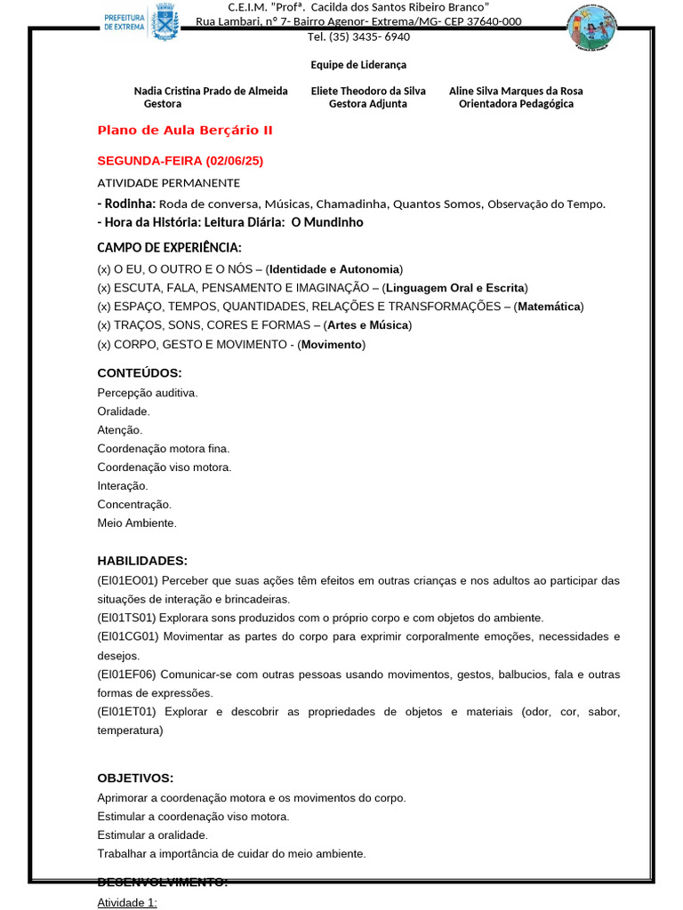Plano de Aula Berçário II: Atividades e Objetivos | PDF | Comunicação ...