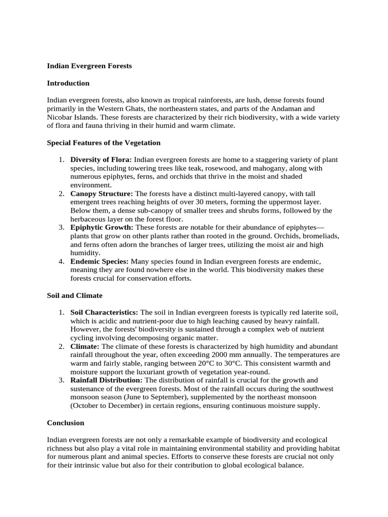 Indian Evergreen Forests' Biodiversity | PDF | Forests | Canopy (Biology)