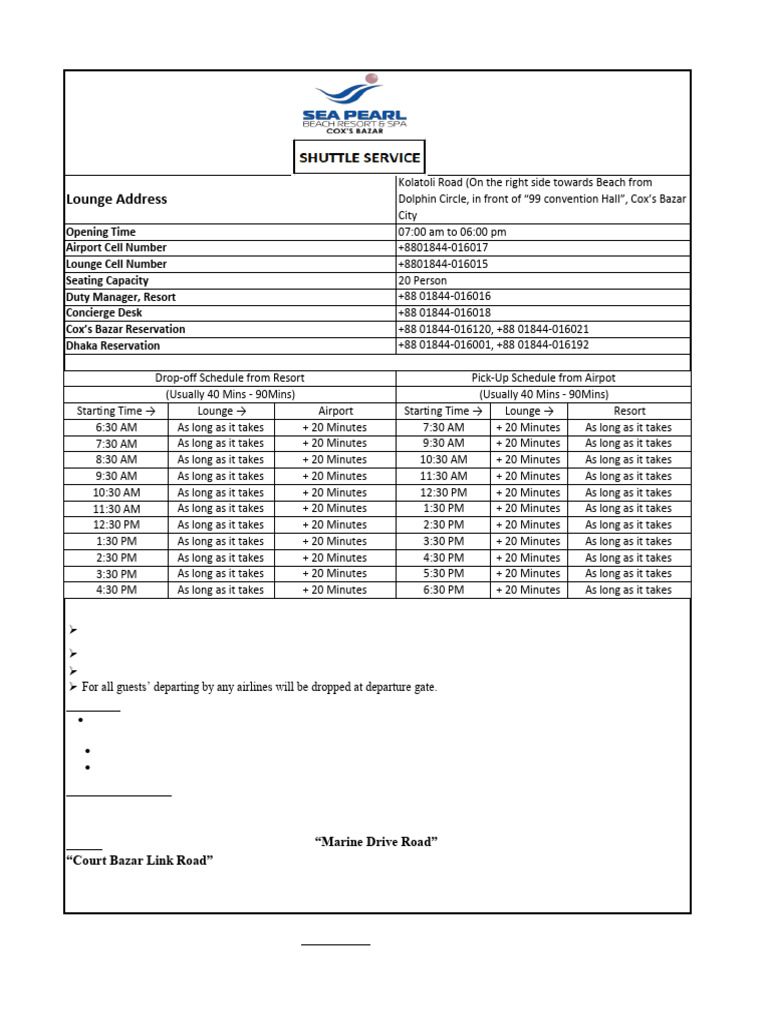 Resort Shuttle Schedule and Details | PDF | Aviation | Transport