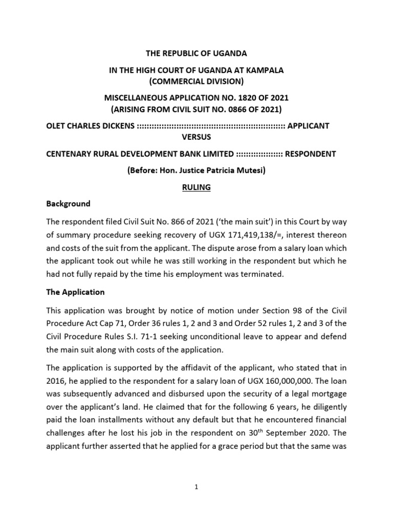 Olet V Centenary Rural Development Bank Limited (Miscellaneous ...