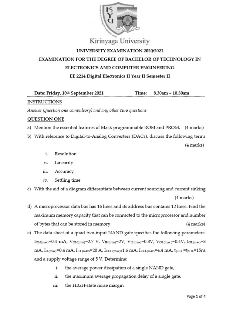EE 2214 Digital Electronics II Year II Semester II | PDF | Logic Gate ...