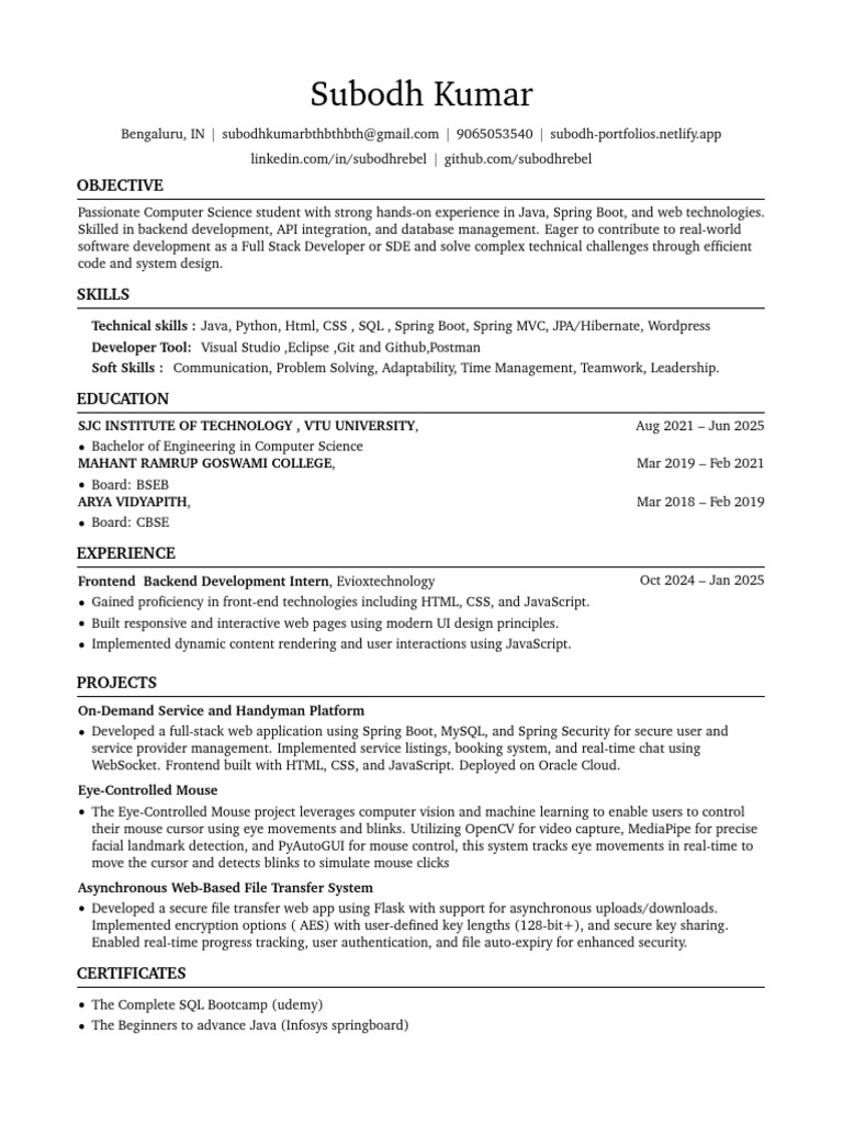 Full Stack Developer Resume - Subodh Kumar | PDF | Java (Programming ...