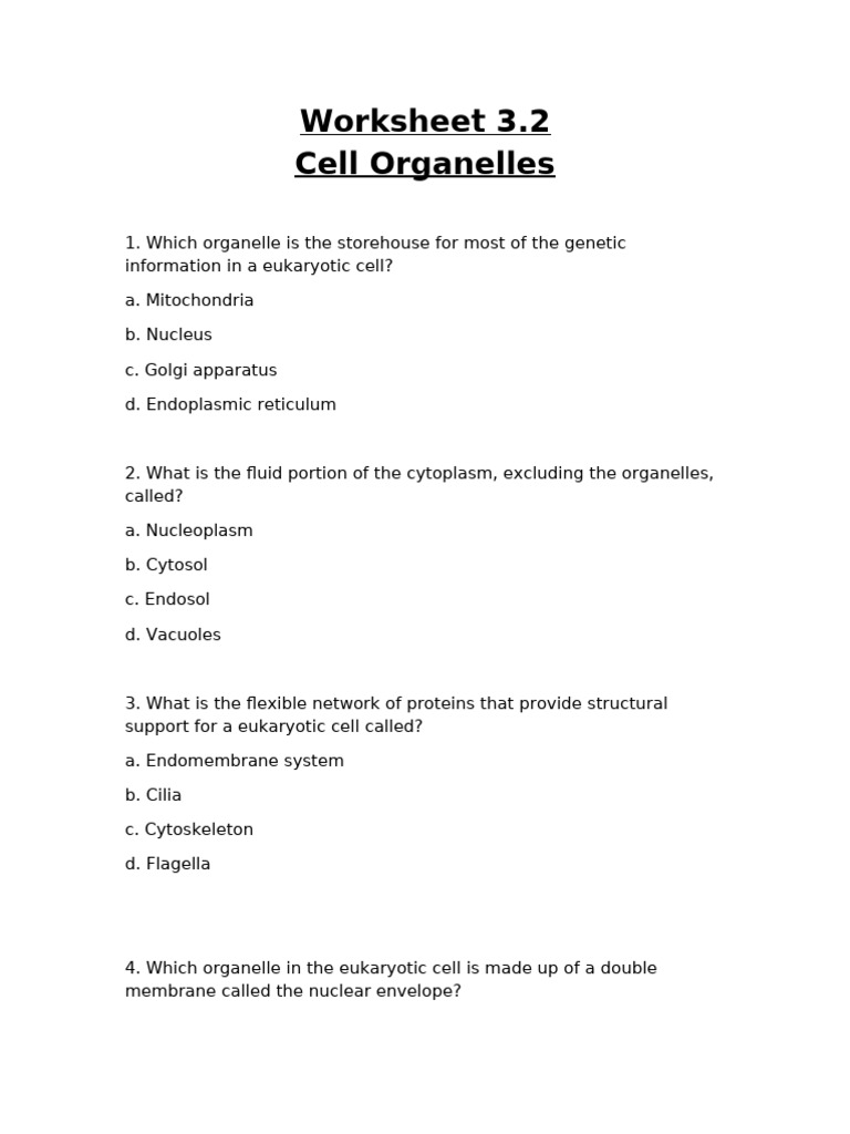 Eukaryotic Cell Organelles Worksheet | PDF | Endoplasmic Reticulum ...