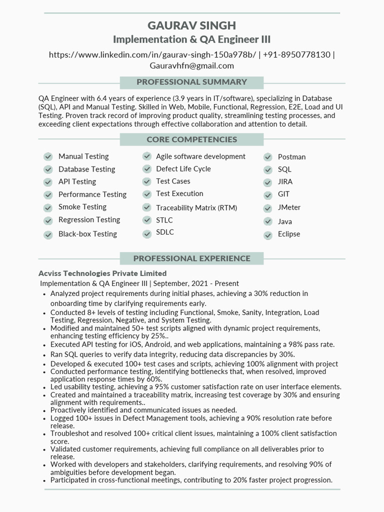 Gaurav Singh: QA Engineer Profile | PDF | Software Development ...