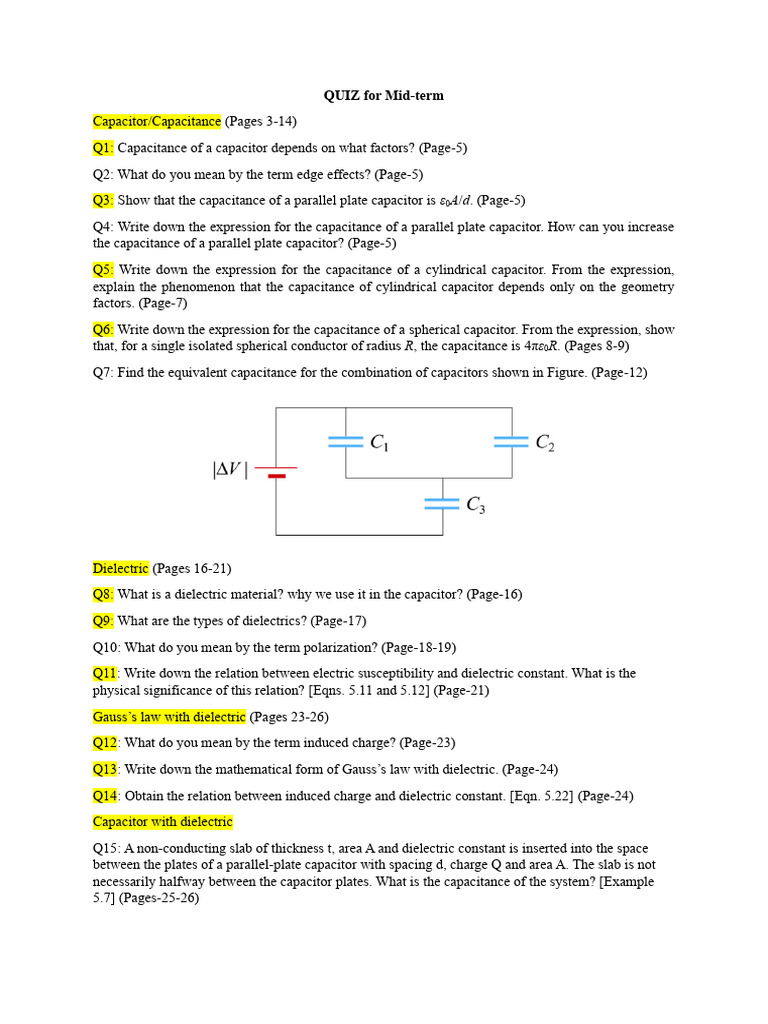 Cylindrical Capacitor Capacitance Quiz | PDF
