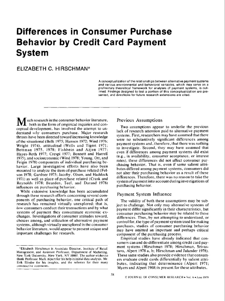 Differences in Consumer Purchase Behavior by Credit Card Payment System ...