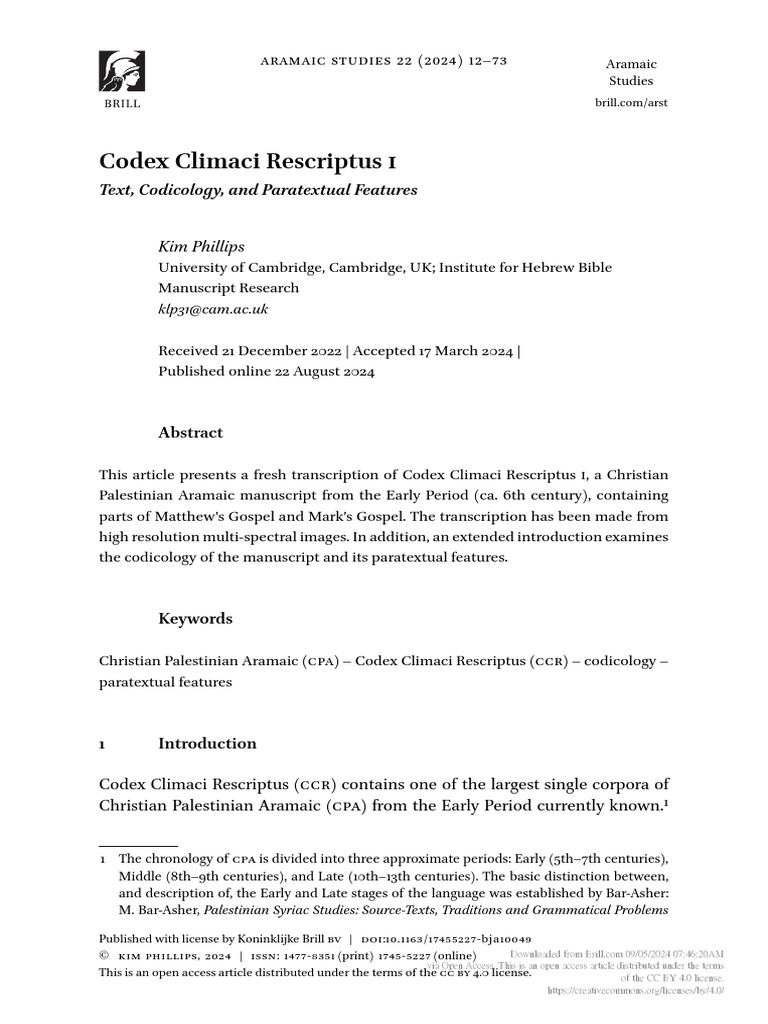 Codex Climaci Rescriptus I Text Codicolo | PDF | Manuscript