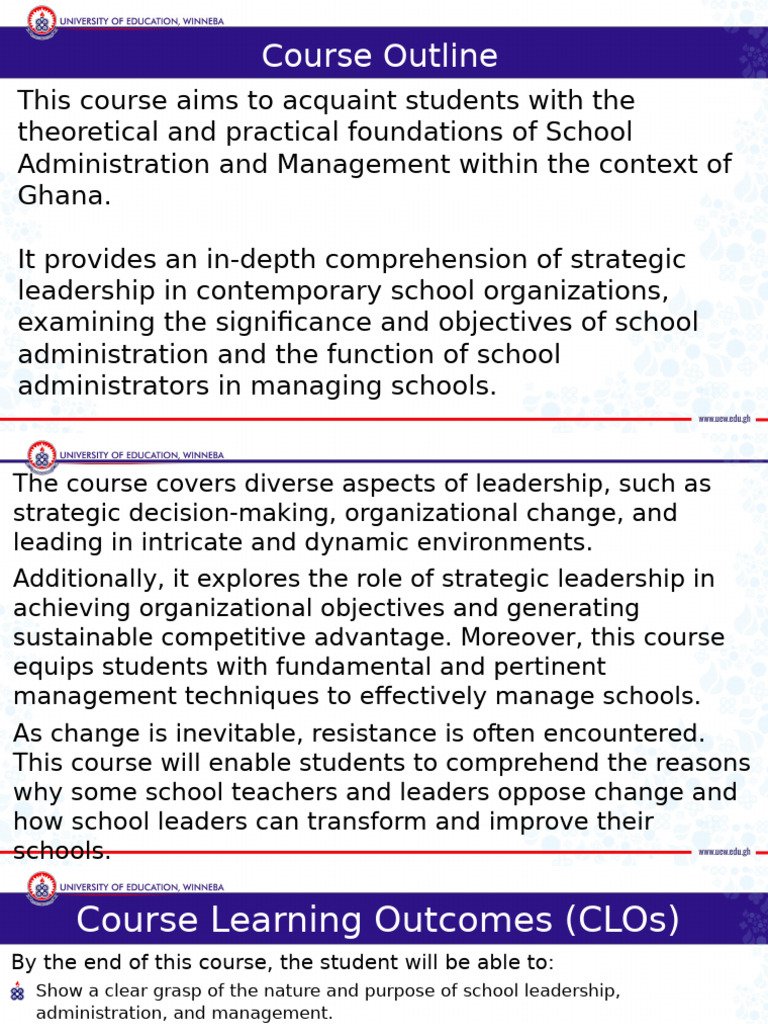 School Administration Course Outline | PDF | Leadership | Goal
