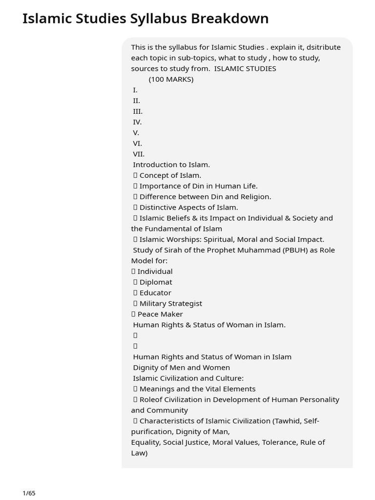 Islamic Studies Syllabus Breakdown | PDF | Prophets And Messengers In ...