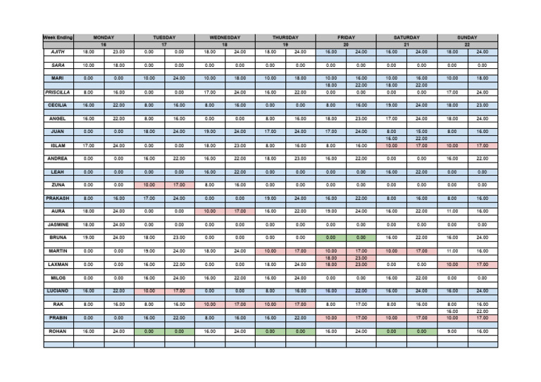 Weekly Work Hours Summary | PDF