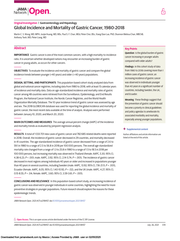 Global Incidence and Mortality Og Gastric Cancer | PDF | Medicine ...