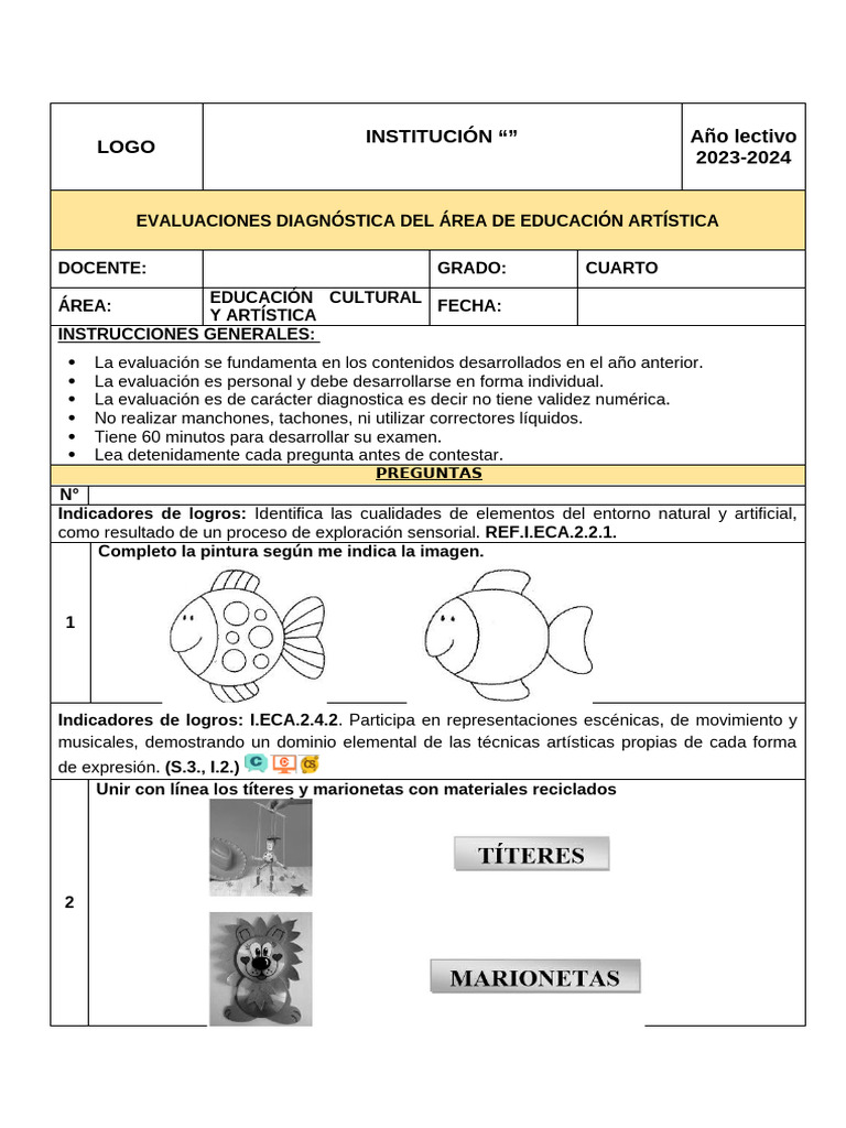 Evaluación Diagnóstica ECA Cuarto Grado | PDF