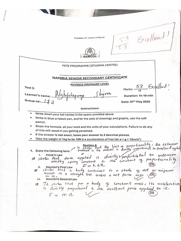 Physics Test 2 Memo | PDF