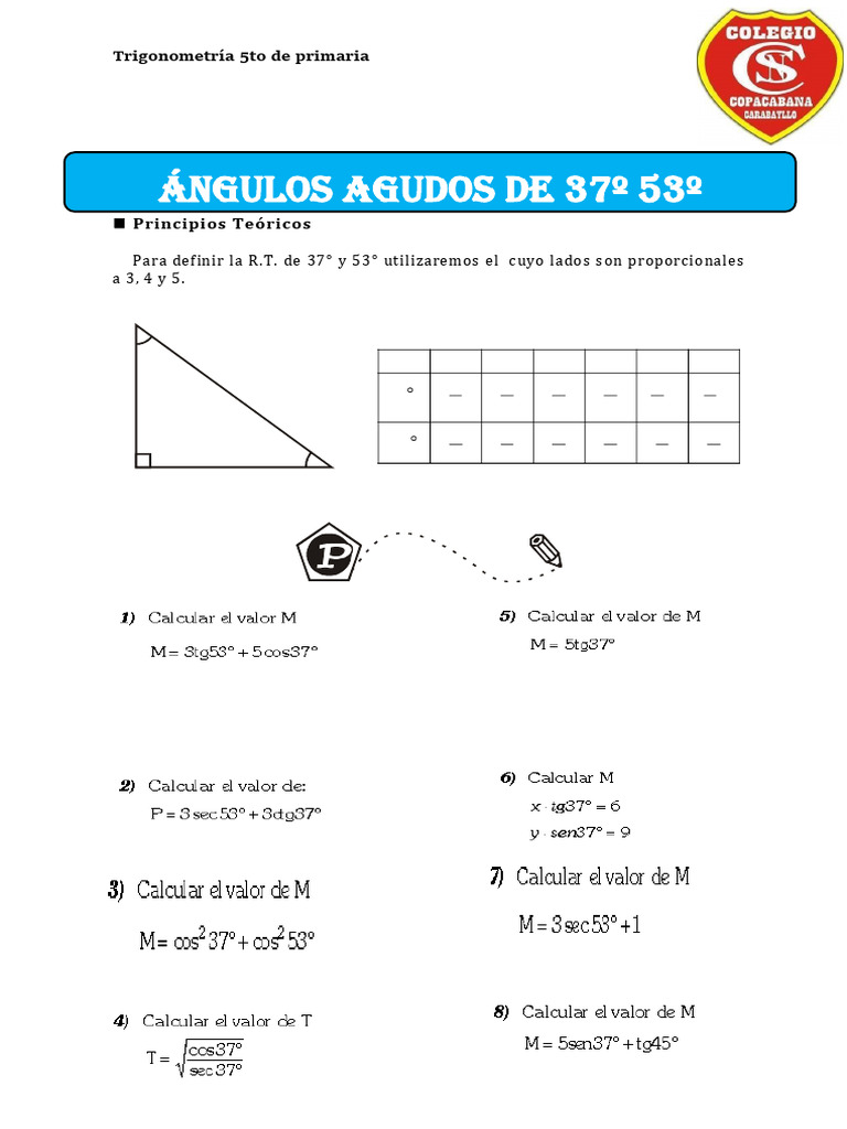Angulos Agudos de 37 y 53 Grados para Quinto de Primaria | PDF