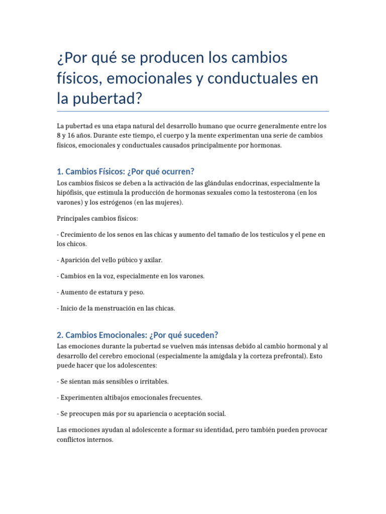 Cambios en la Pubertad: Causas y Efectos | PDF | Las emociones | Pubertad