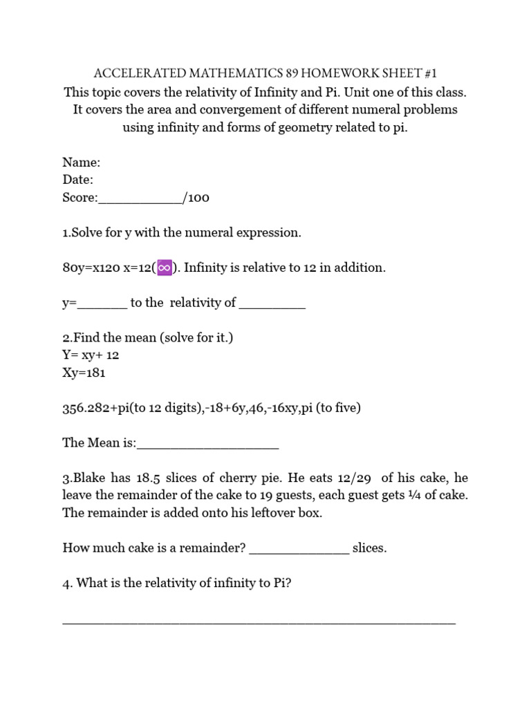 Accelerated Mathematics 89 Homework | PDF