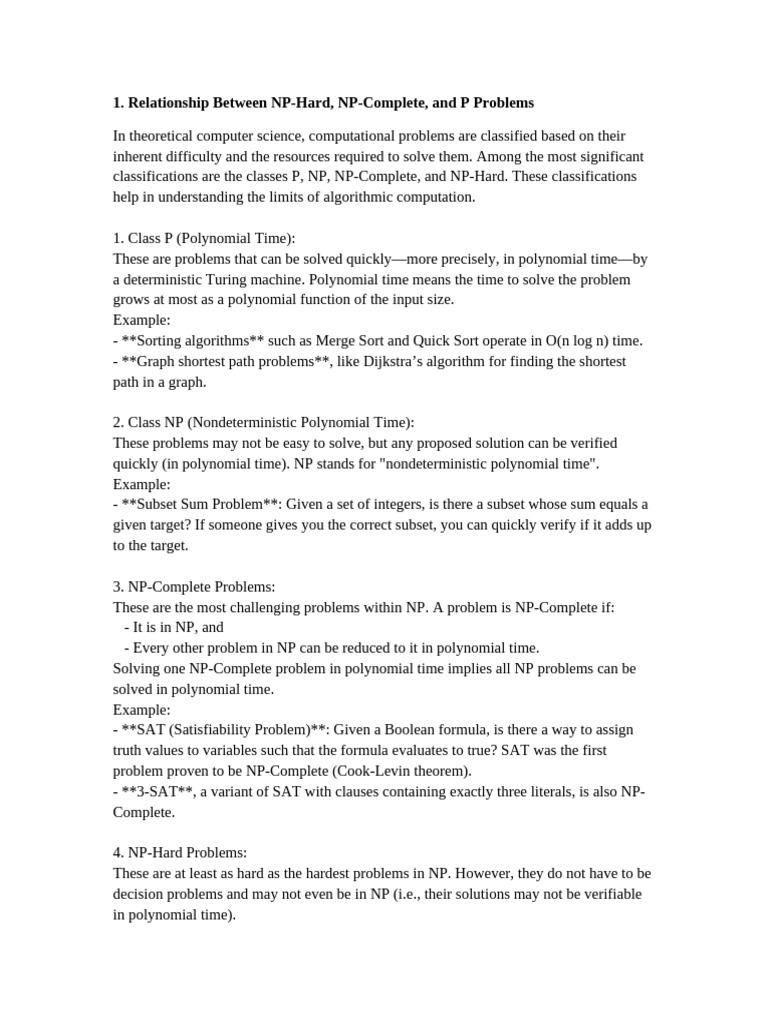 P vs NP: Understanding Complexity Classes | PDF | Time Complexity ...