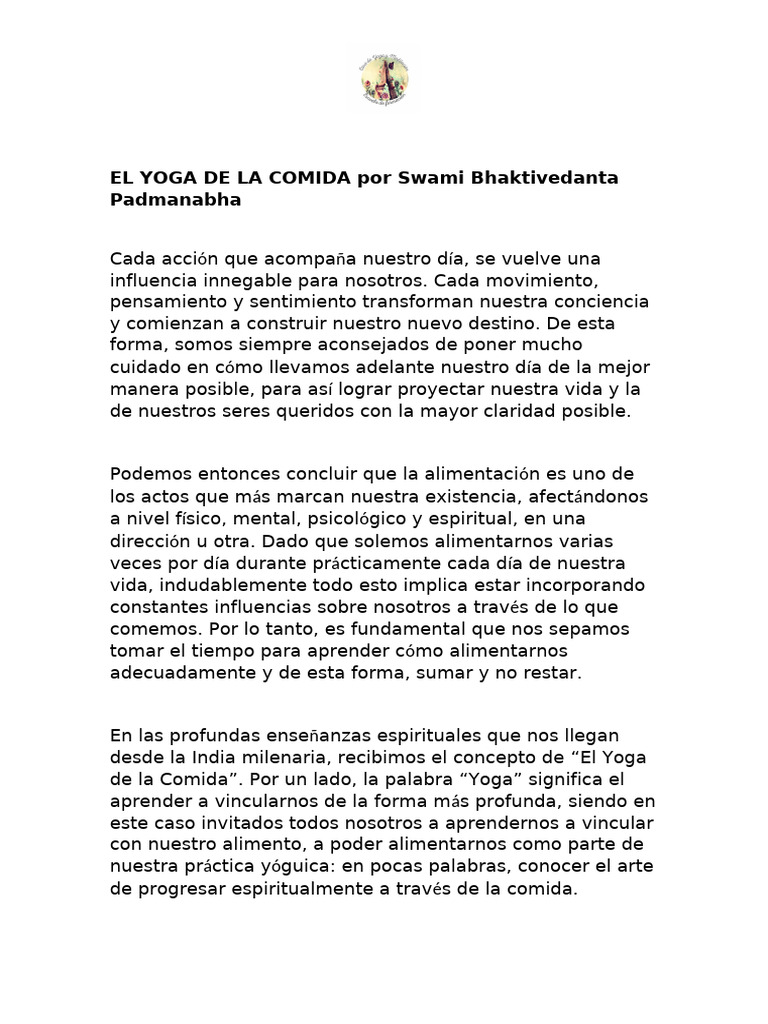 Yoga y Alimentación Consciente | PDF | Yoga | Alimentos