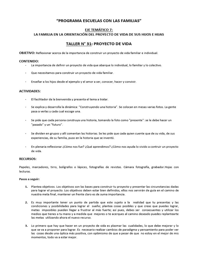 Taller 31 Proyecto de Vida | PDF | Autoestima