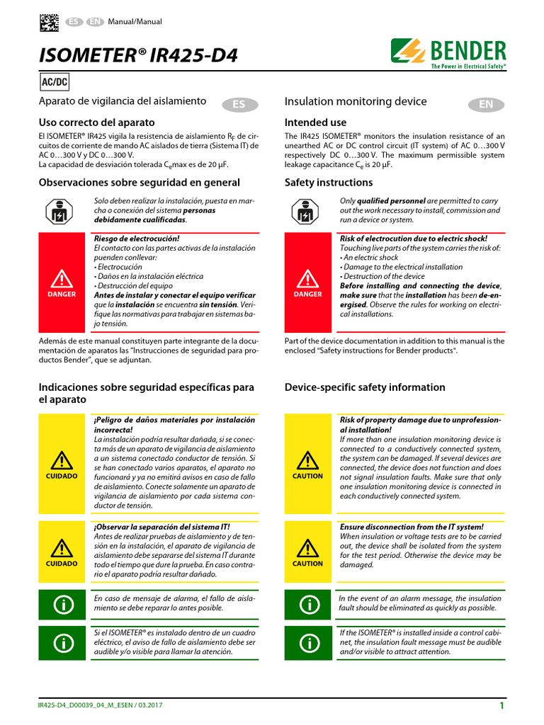 ISOMETER® IR425-D4: Aparato de Vigilancia Del Aislamiento | PDF ...