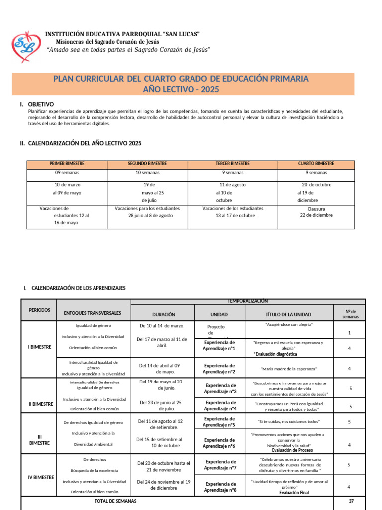 Plan Curricular 4° Grado Primaria 2025 | PDF | Datos | Geometría