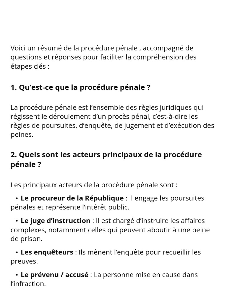 Procédure pénale : étapes clés et acteurs | PDF | Crimes | Crime et ...