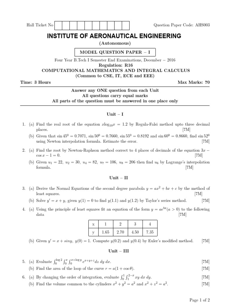 8625computational Mathematics and Integral Calculus Model Paper | PDF ...